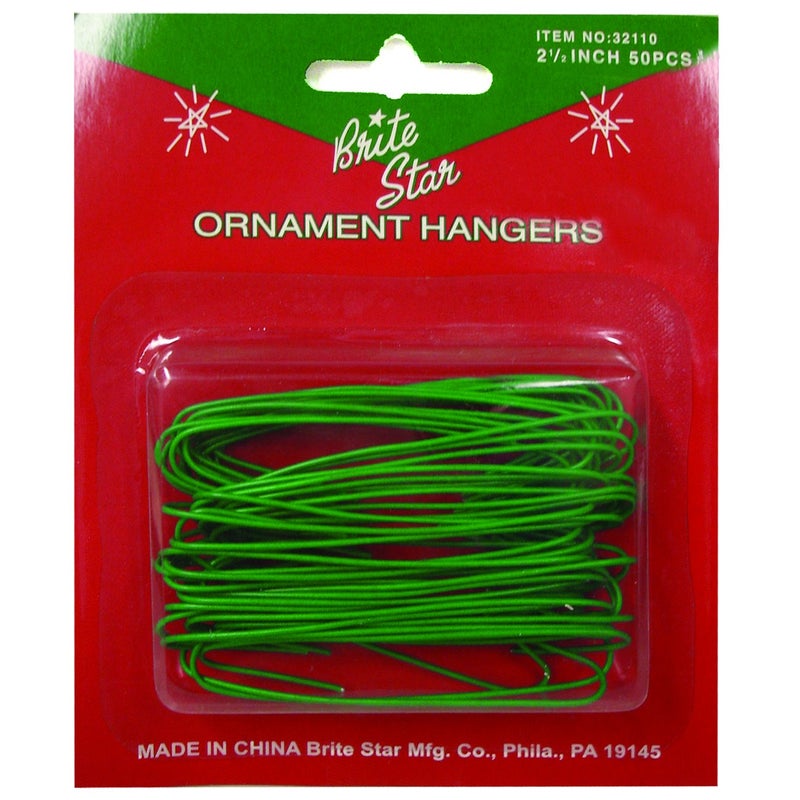 Brite Star Metal Ornament Hooks, 50 Count, Green